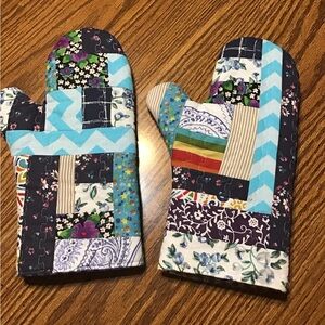 One of a kind quilted Colorful Patchwork Oven Mitts